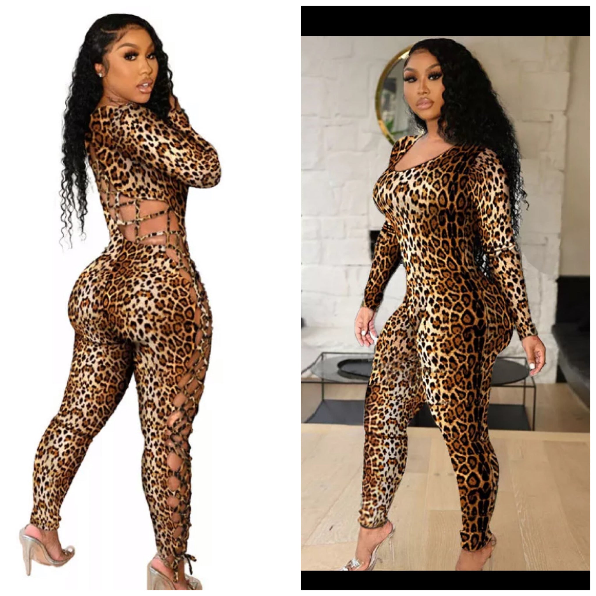 Leopard string me up jumpsuit